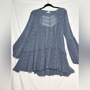 Free People Slate/Navy super cute. Boho Eyelet Swingy Top/Dress